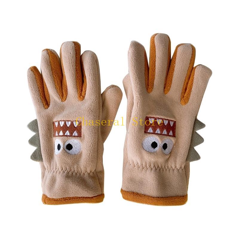 E7Ce Playful Cartoon Fleece Gloves For Kids Baby Girls Boys Handwear With Cartoon Pattern Keep Little Hands Warm  Fun 1 Pair