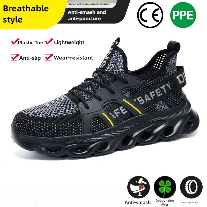 

summer safety shoes lightweight work shoes with plastic toe comfortable work sneakers men anti-puncture breathable safety boots 38