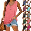 Women's Solid Color Henley Tank Top, Round Neck Button Front Sleeveless Loose Casual Summer Daily Wear T-shirt