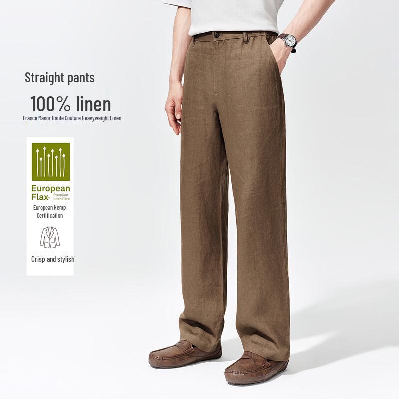 Men's French Manor 100% Linen Straight-Leg Trousers