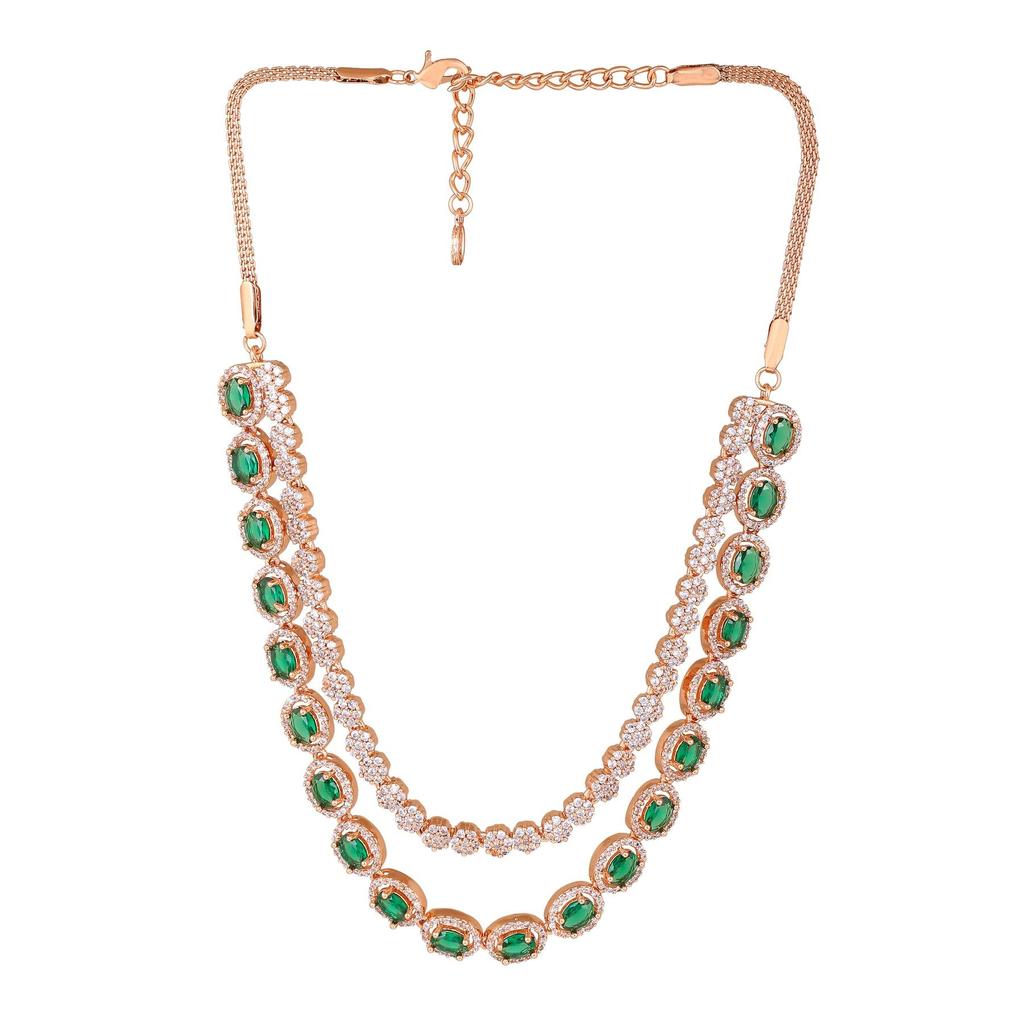 Set de colier Estele placat cu aur roz și piatră albă strălucitoare cu smarald CZ pentru fete/femei