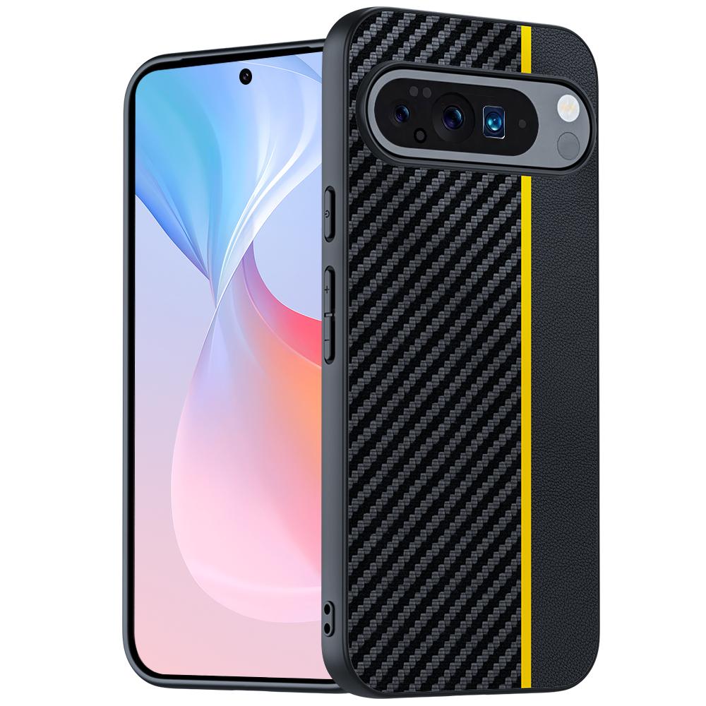 

For Google Pixel 10/Pixel 10 Pro Case Carbon Fiber Texture Ultra Slim PC Phone Cover Black/Yellow