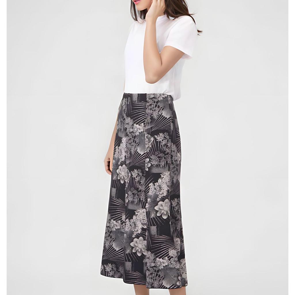 Women's Casual Printed Skirt, Floral Skirt, Trendy Temperament, A-line Skirt, Elastic Mid-length Skirt