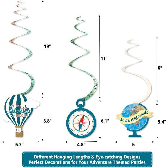 30CT Travel Themed Hanging Swirl Decorations Adventure Awaits Bon Voyage Farewell Retirement Themed Party Around The World Wedding Shower Party