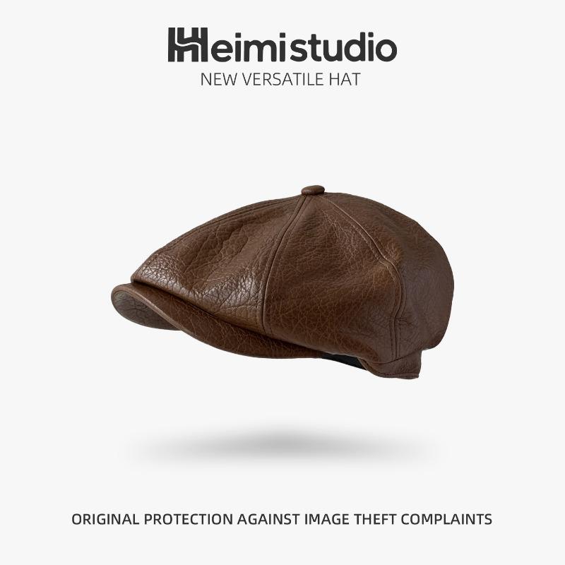 25 early autumn new lychee pattern retro modern leather pu street fashionable forward hat daddy hat