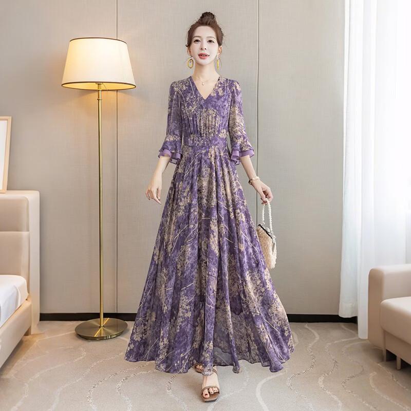 

Sybill She Elegant V-Neck Printed A-Line Dress L