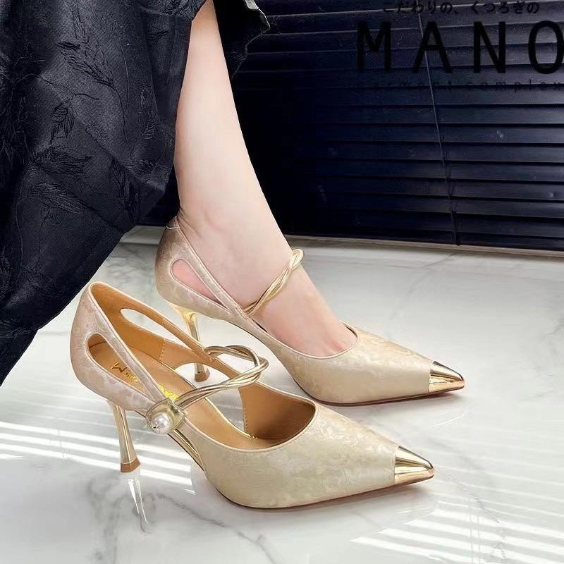 Chaussures Femme Slip-on Talons Hauts Mode Escarpins Robe Femme Imprimé Perle Bout Pointu Talons Fins Creux Sandales Femme