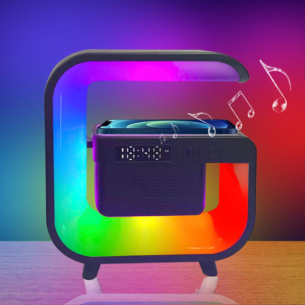Alarm Clock with Wireless Charging Station Atmosphere Bedside Light App Control Desk RGB Night Lamp USB Charging for Home Office
