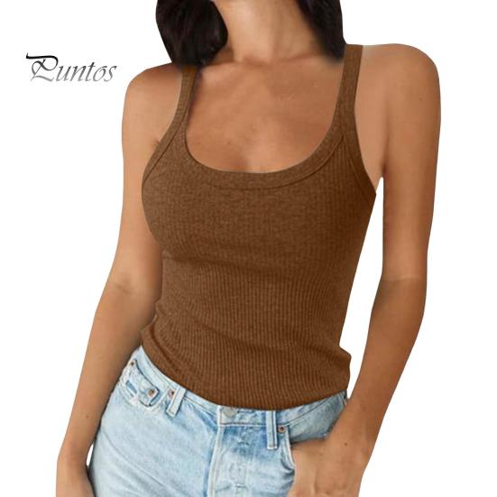 

Жіноча безрукавка без рукавів з круглим вирізом і трикотажним камзолом у рубчик M кавовий