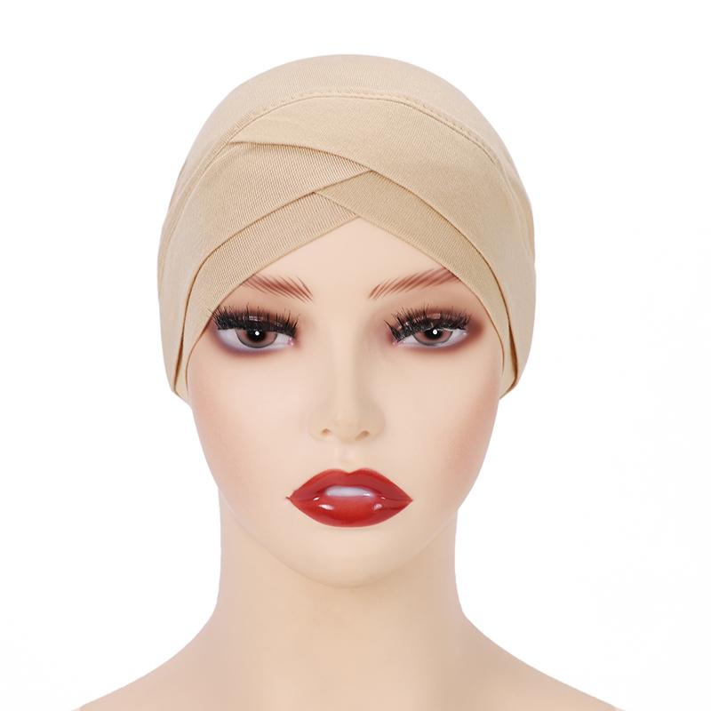 Cross Inner Hijab Women Stretch Turban Hat Lslamic Underscarf Bonnet Hat  Cotton Jersey Inner Hijab