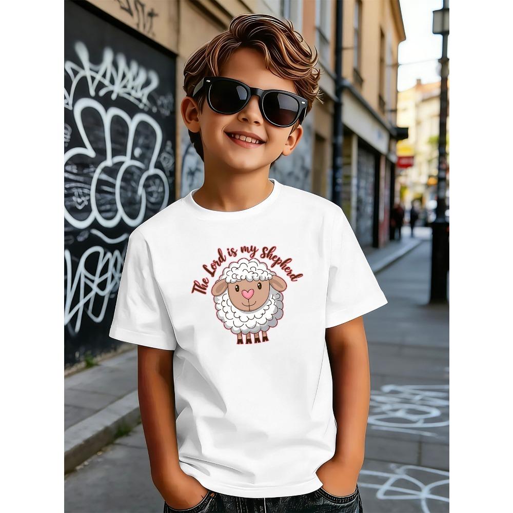 The Lord Is My Shepherd Cute Sheep Kids T Shirt Boys Girls Short Sleeve Crew Neck Cotton Parent Matching Tops Toddler Youth