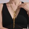 Glossy Love Pull Snake Bone Chain Stainless Steel 18K Gold Necklace Fringed Sweater Chain