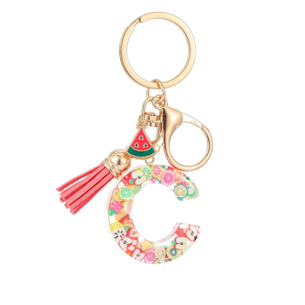 Summer Fruit Resin Keychain 26 Letters Fresh Cute Pendant Classic Retro Practical Durable Backpack Hanging Ornament Fashion Bag Accessory