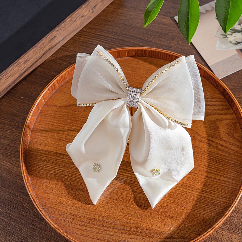 Diamond Bow Spring Clip Headdress - Korean Style Black Hairpin for Adults