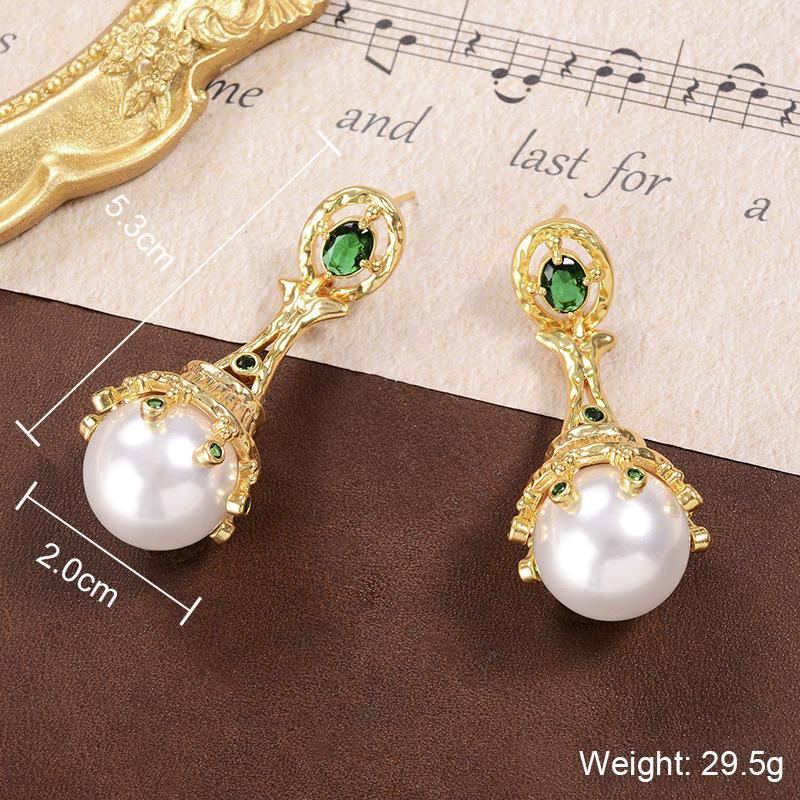 Vintage Grüne Perlenohrringe mit Blumenfaden - Damen Übertriebene 925 Glasstecker