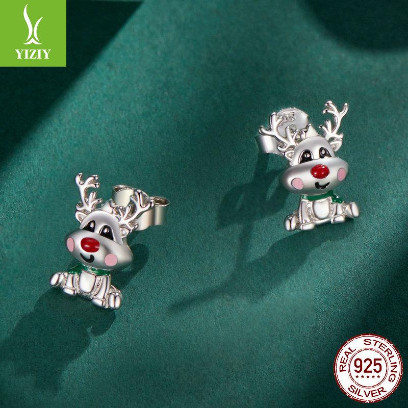 Yinziyun Reindeer Stud Earrings: Cute s925 Sterling Silver Deer Design - Perfect Christmas Gift for Women