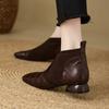 Booties Autumn New Square Toe Spliced Suede Rear Zip Anti-Slip Wear-Resistant Low Heel Shoes