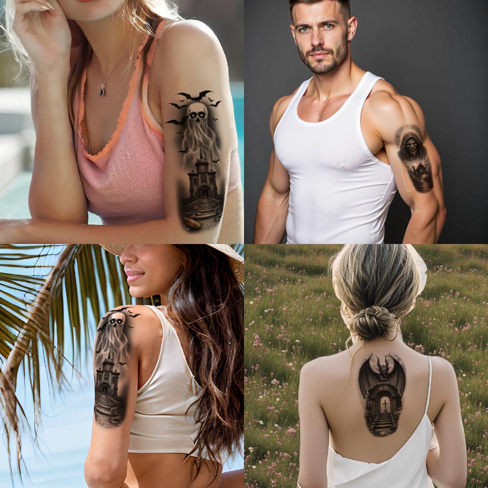 3pcs Temporary Tattoo Realistic Temporary Tattoos Bat Wings Dragon Dark Hooded Figure For Women Men Arms
