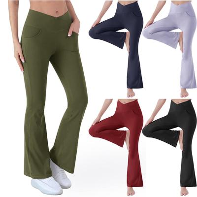 Women's Cross Waist Yoga Flare Pants - High Waist, Hip-Lifting, Abdomen Control, Elastic Wide-Leg Athletic Wear