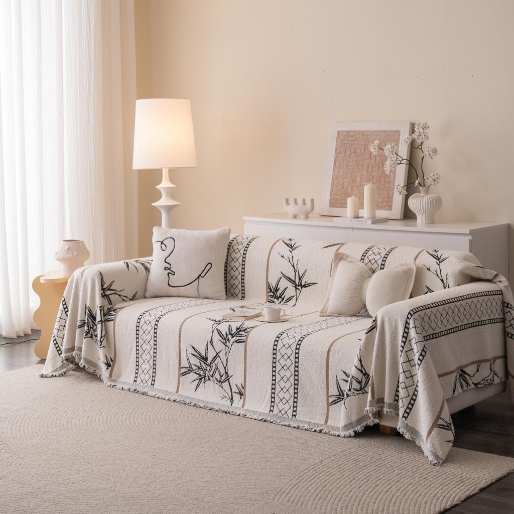 1 Stück Bambus-Stil Flauschige Warme Sofadecke mit Quasten, Sofabezug Decke für Wohnzimmer - Gemütliche Überwurfdecke für Sofas