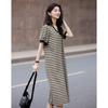 Demana Women's Summer V-Neck Striped Puff Sleeve Knit Dress