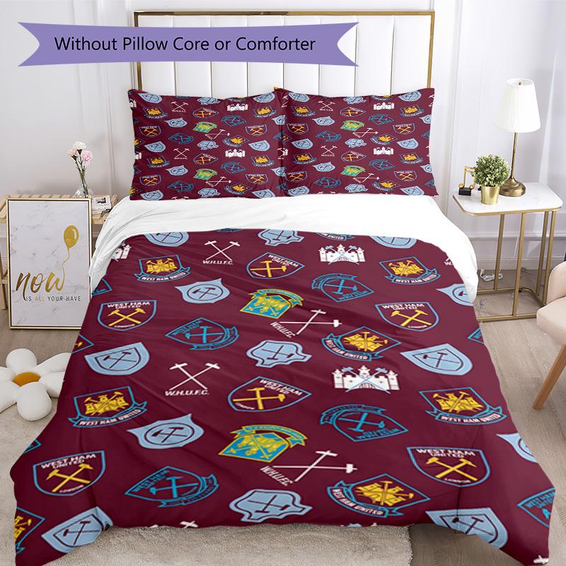 West Ham United Pattern Printed Pattern Duvet Cover Set – includes 1 duvet cover and 2 matching pillowcases Bedroom decor Christmas gifts