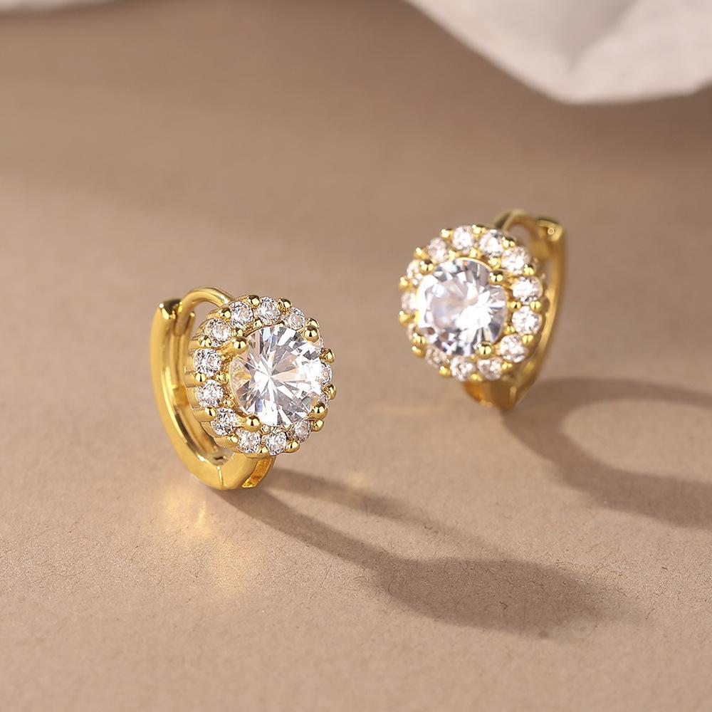 Round flash diamond zircon ear buckle light luxury fashion design simple round diamond stud earrings