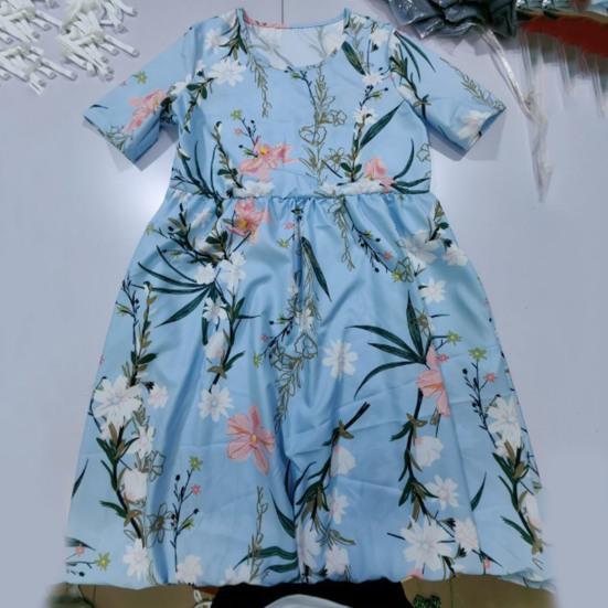 O-Neck Krótki rękaw Plisowana sukienka Midi Kieszenie Luźne obszycie Kobiety Kwiatowy nadruk Linia A Sukienka na wakacje Odzież codzienna