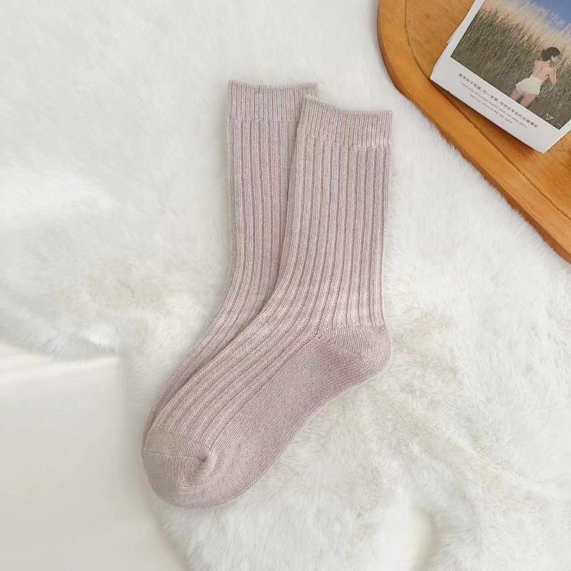 Women's Autumn and Winter Warm, Soft and Pure Color Wool Socks, Retro Thickened Twisted Medium Long Tube Pile Socks, Wool Socks