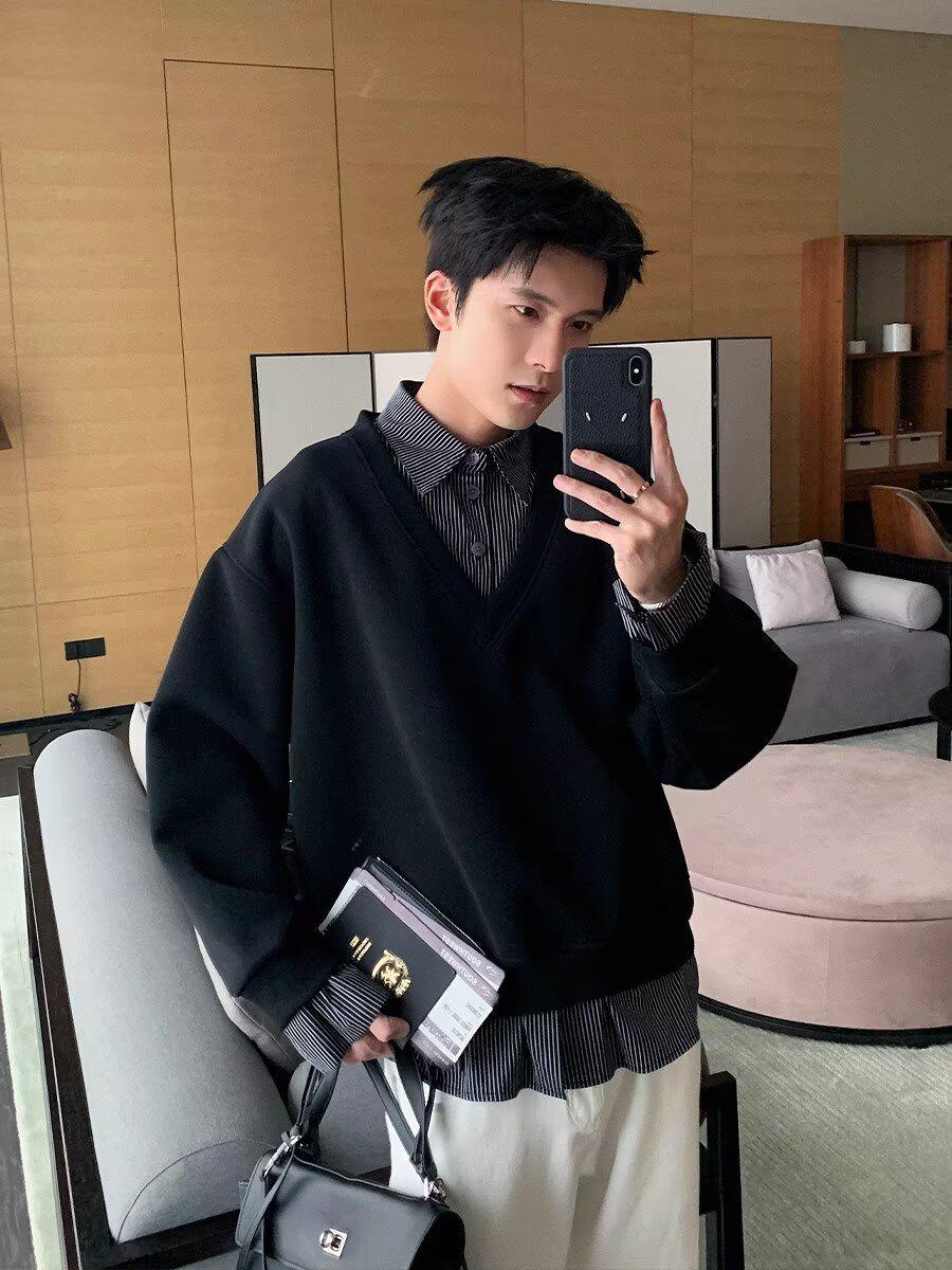 Versatile Men s Korean Style Patchwork Hoodie for Autumn/Winter Extra Large