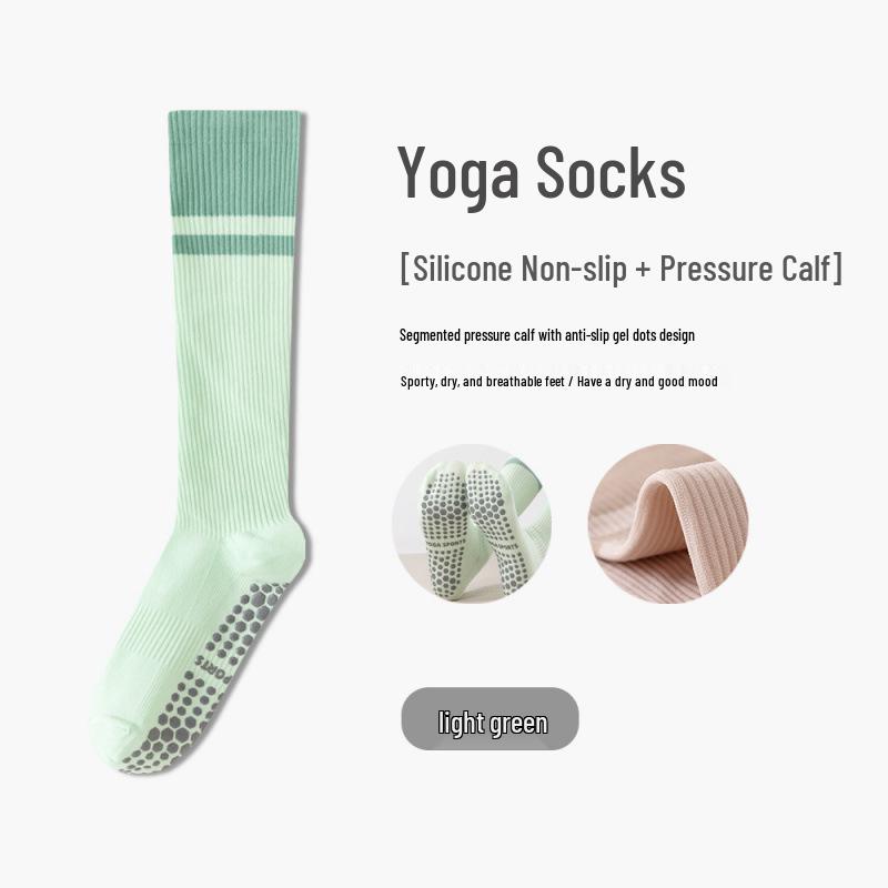 Women's Non-Slip Compression Yoga & Sports Socks - Pure Cotton, Calf-Length, Ideal for Pilates, Dance, and Cycling