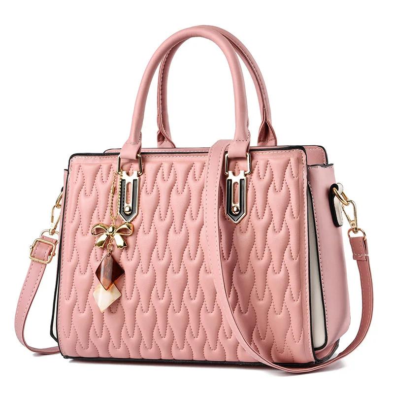 

Handbag Women Famous Brand Classic Quilted Design Women Shoulder Purse Pu Leather Shoulder Bag Female Crossbody Bag 30x12x22cm рожевий