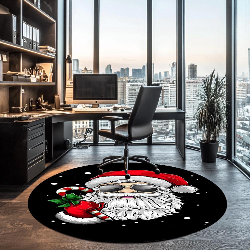 Christmas Santa Claus Printed Round Rug Carpet Chair Rug Area Rug Entryway Doormats,for Office Chair Living Room Bedroom Kitchen Room.