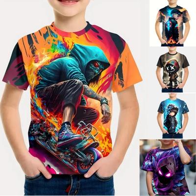 Ropa para Niños Personaje de Dibujos Animados Impresión 3D Verano Casual Cómoda Cuello Redondo Manga Corta Camisetas Top Camiseta para Niño