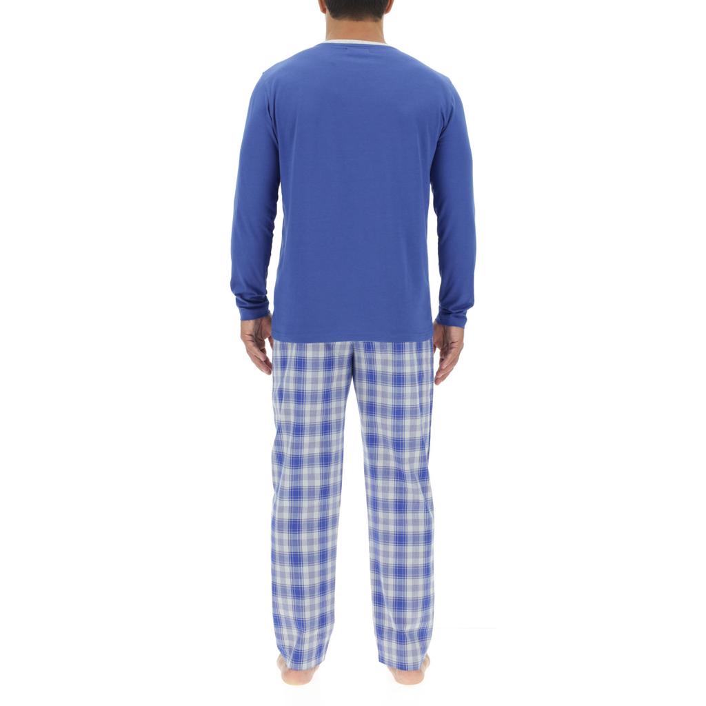 Ensemble Pyjama long homme en popeline à carreaux et Logo poitrine