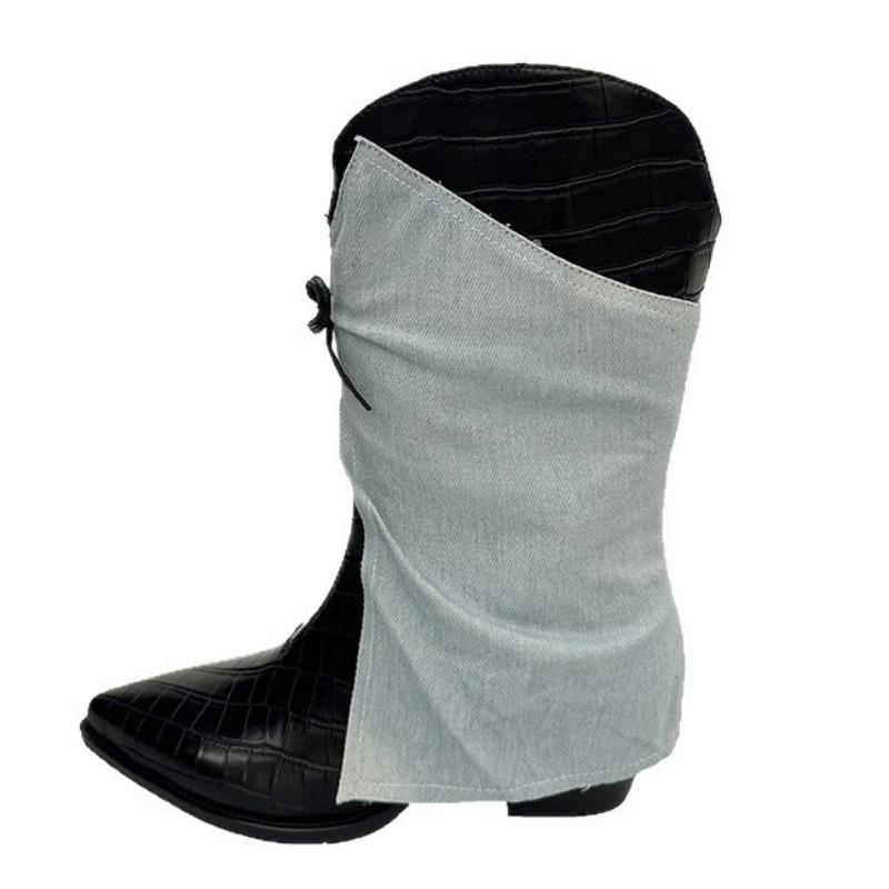 Wind Soft Leather Niche Design Pants Tube Boots Pointed Head Flat Bottom Splicing Thin V-mouth Short Boots Women's Spring Martin Boots