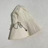 Women'S Beige Cotton Bucket Hat With Embroidery & Detachable Pin Charm, Uv Protection Wide Brim Sun Hat For Outdoor Beach Travel