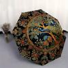 1pc Vintage Automatic Umbrella with Floral & Peacock-like pattern - Automatic Open/Close & Folding Closure, Sturdy Iron Frame, All-Season Wo