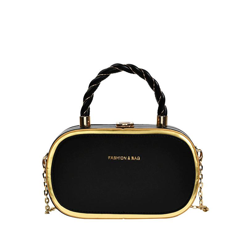 

Women s Fashion Twist Buckle Top Handle Box Bag, Metallic Trim & Letter Detail Crossbody Shoulder Purse with Chain Strap, All-Match Daily Clutch чёрный