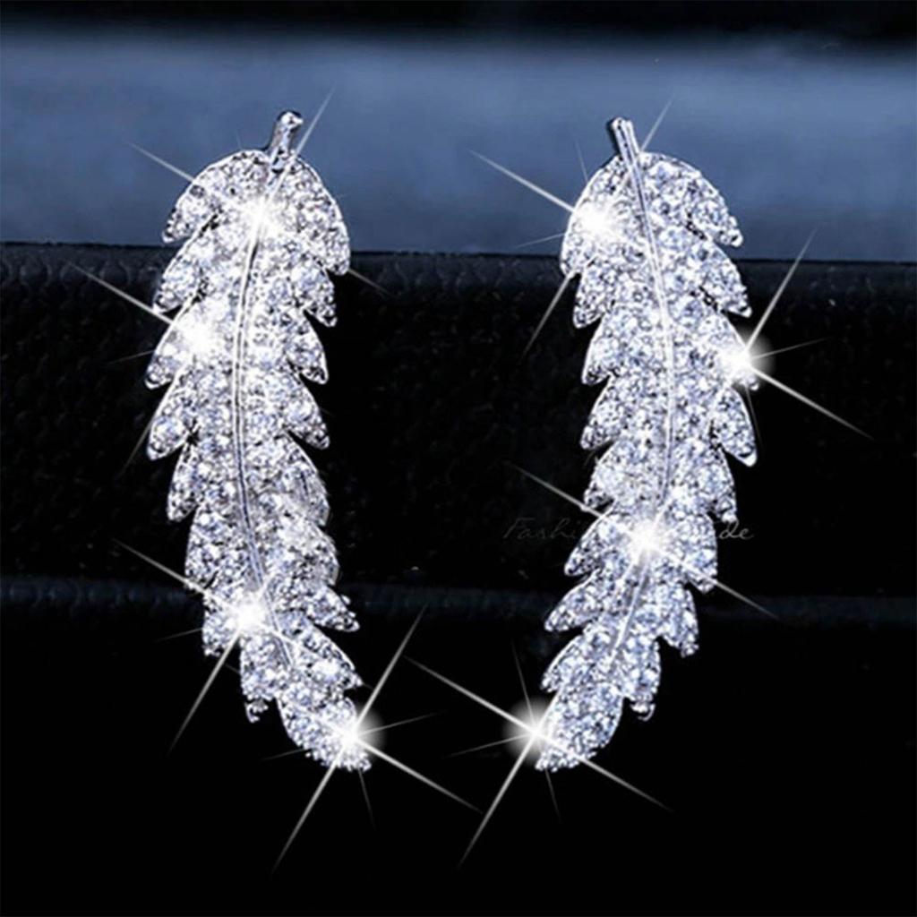 Koupit Feather Ear Climbers Gold Clear Crystal Leaves Cluster Cuff Earrings For Women