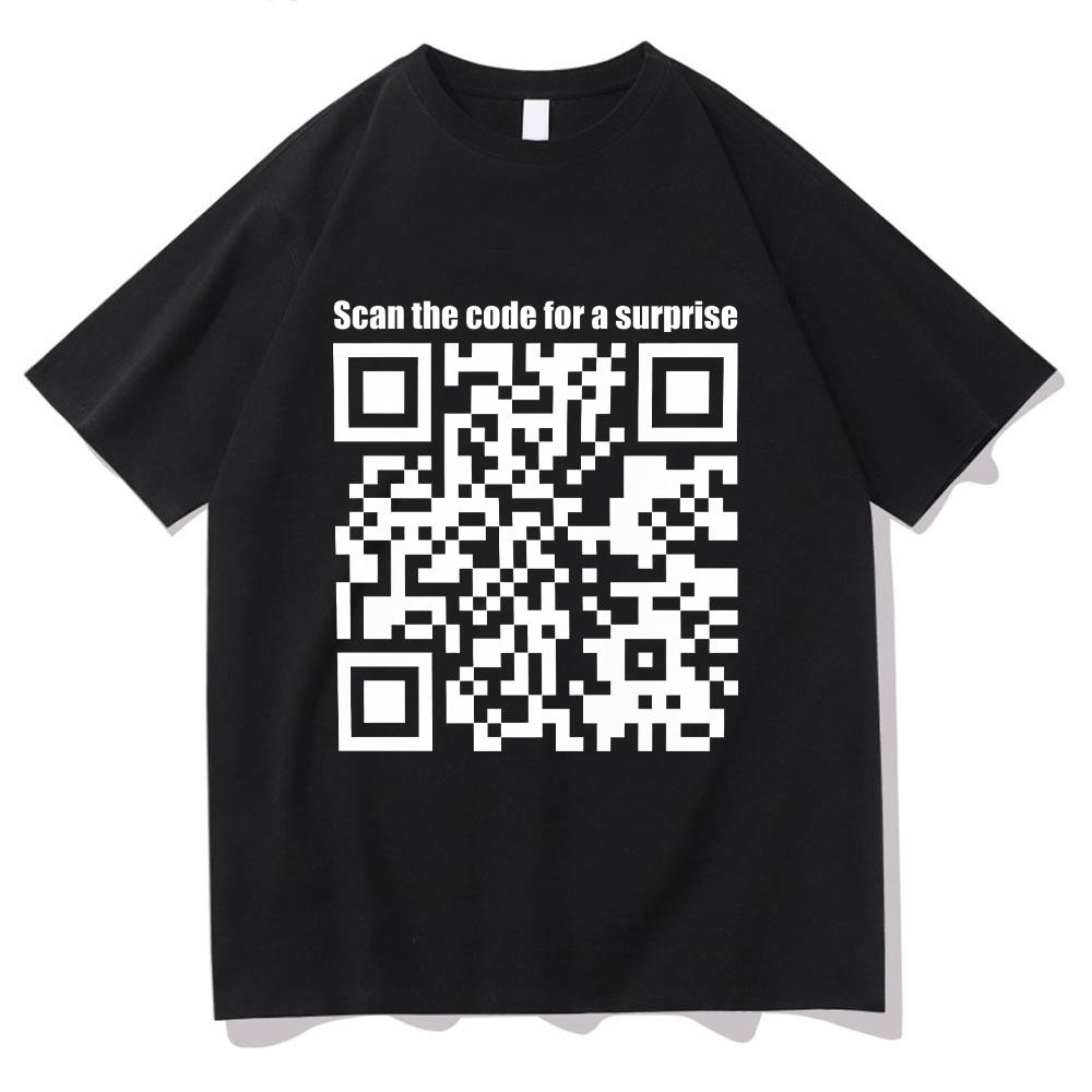 Funny QR Code T-shirts Prank Funny Cotton Tops Scan The Code for A Surprise Tees Women Men Creative Clothing Loose Tshirts Trend