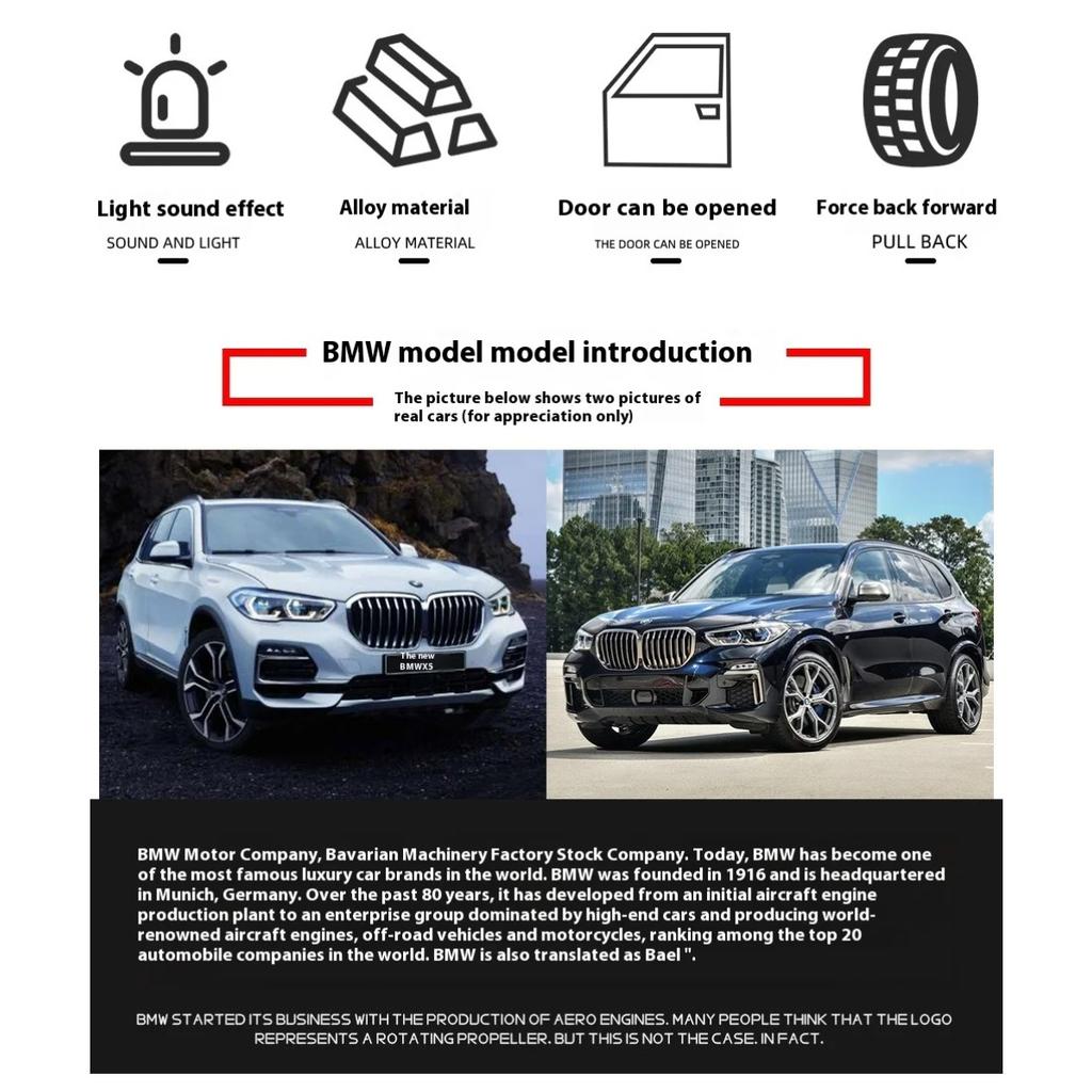 1/32 BMW X5 SUV Alloy Off Road Diecast Model Simulation Sound Light Toy Trendy Decorative Ornament Birthday Present for Friends