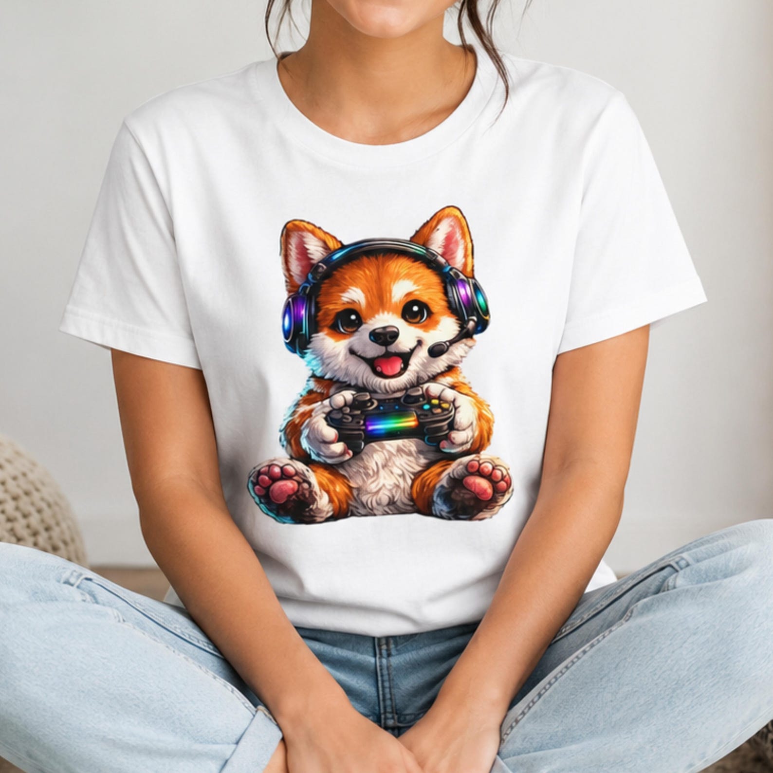 Cute Corgi Gamer T-Shirt, Gaming Dog Shirt, Funny Corgi Tee, Video Game Lover Gift, Gamer Gift for Women Men, Kawaii Puppy Tee M