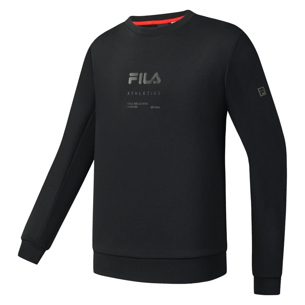 Fila Fitness Casual Sports Versatile Comfortable Warm Loose Fleece Pullover Crewneck Sweatshirt Men Sweatshirt Deep-Black A11M541212FBK