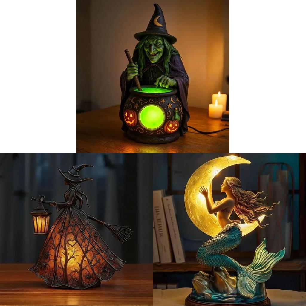 Witch Ghost Mermaid Desk Lamp With Usb Power For Halloween Party And Celebration Decor