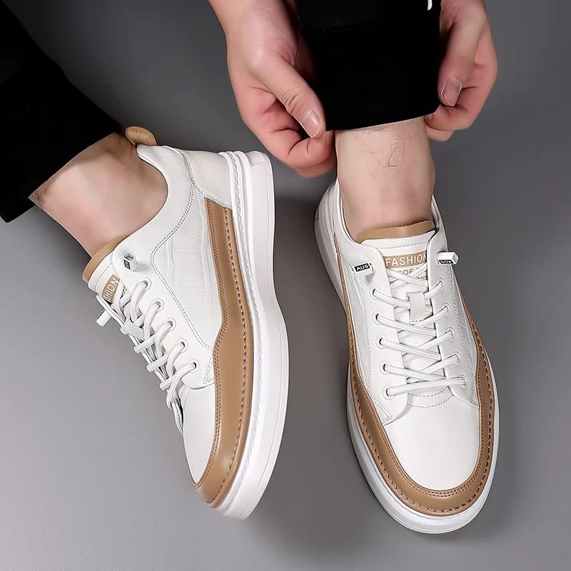 Fashion High Quality Men Casual Leather Shoes Stylish Comfy Flat Designer Shoes Brand Male Vulcanized Shoe Antiskid Outdoor Driving Shoe