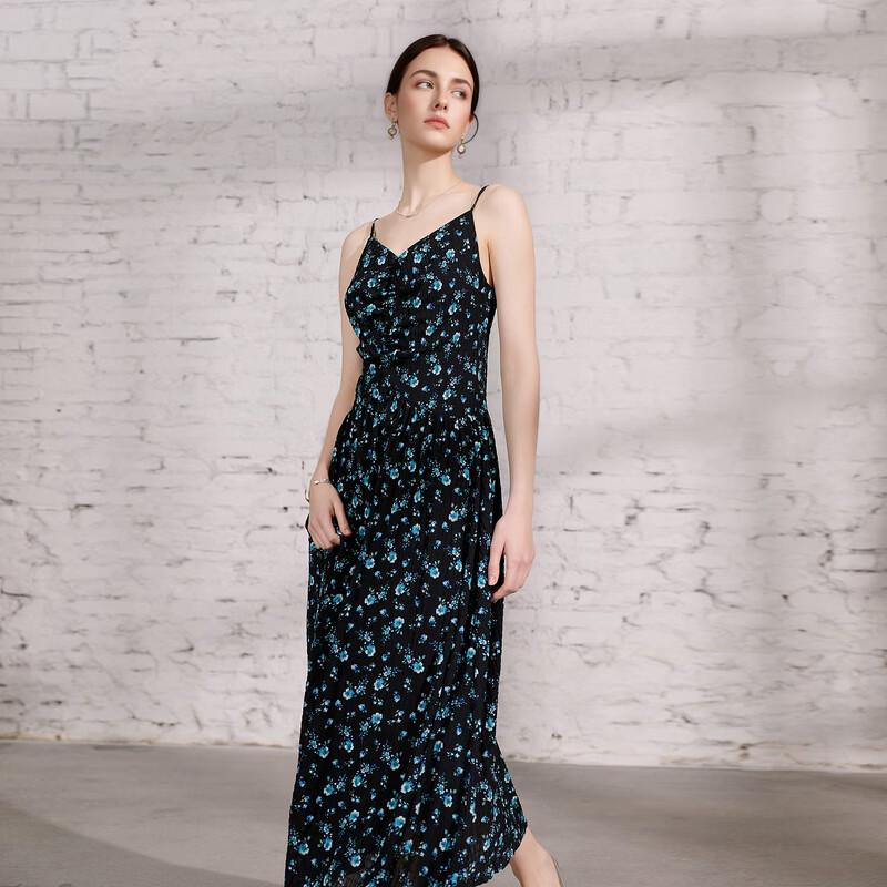 Women s French V-Neck Sleeveless A-Line Floral Maxi Dress M