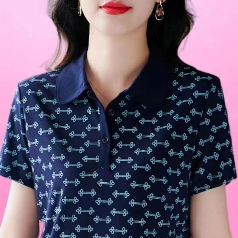 New Mother Short-sleeved Lapel POLO Button-down for Women Large Size Casual Summertime Clothes and Fashionable Shirt Top