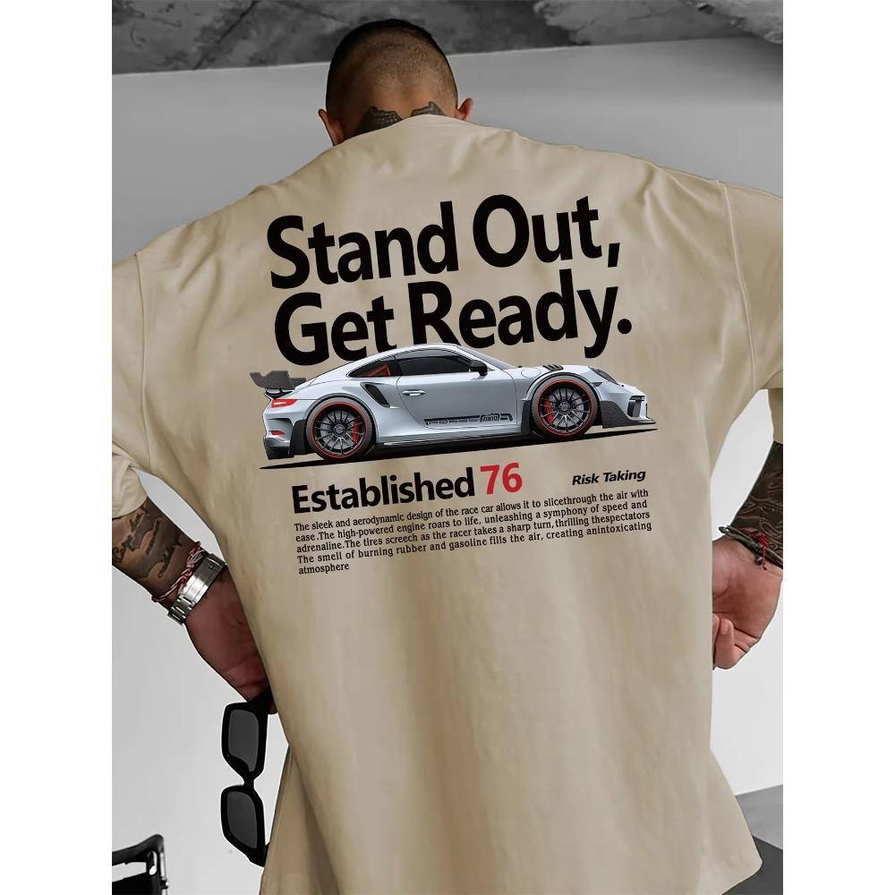 Men's Summer 100 Cotton Fashionable Casual Loose Plus Size Personalized Trendy Racing Printed Round Neck Short Sleeved T-shirt
