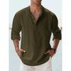Men's Linen Stand Collar Long Sleeve T-shirt Loose Sweatshirt Solid Color Long Sleeve Cotton Linen Shirt Men